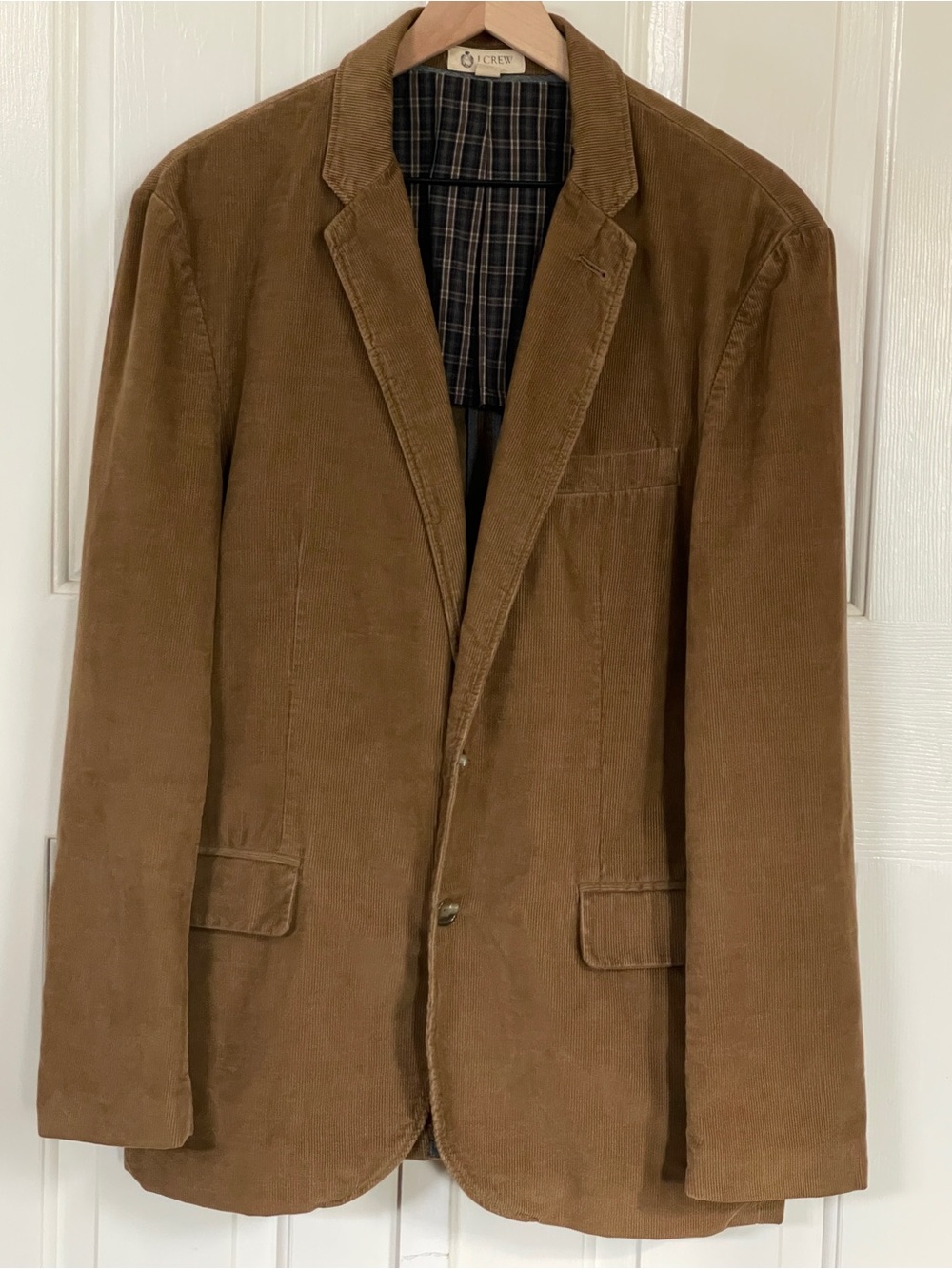 J. Crew Corduroy Blazer Jacket Brown Tan Men's Size L Plaid Lining